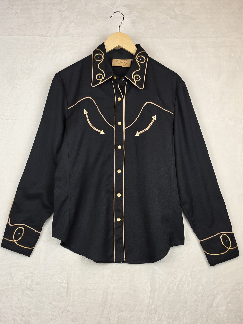 Vintage Scully Shirt Womens Large Black Gold Embroidered Happy Trails Western - Picture 2 of 9